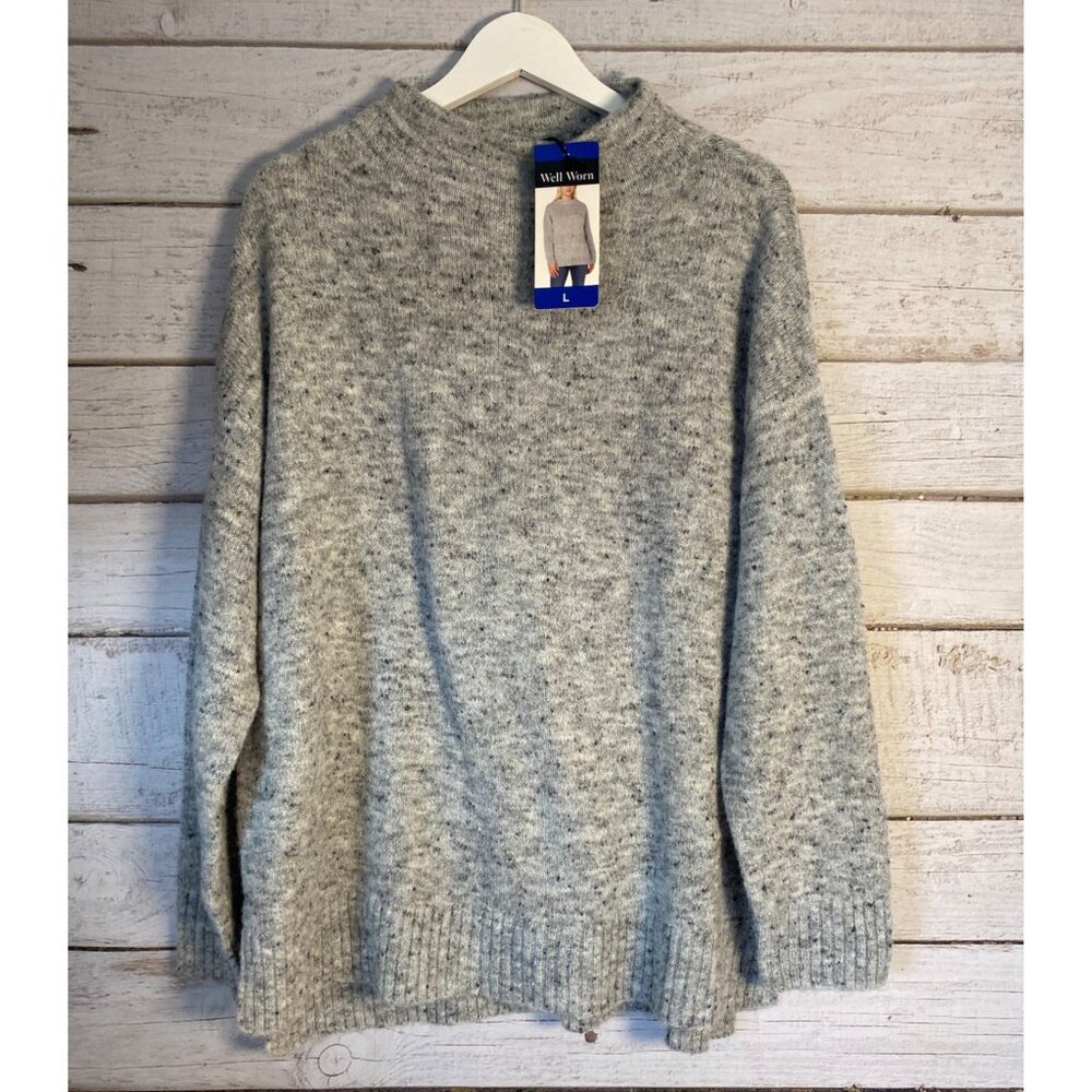 Women's Gray Speckled Sweater w short Cowlneck Size: Large... Brand "Well Worn"